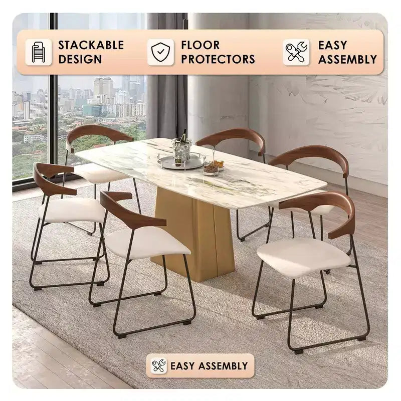 Lot de 2 chaises de salle à manger modernes rembourrées, assise en cuir et dossier en hêtre