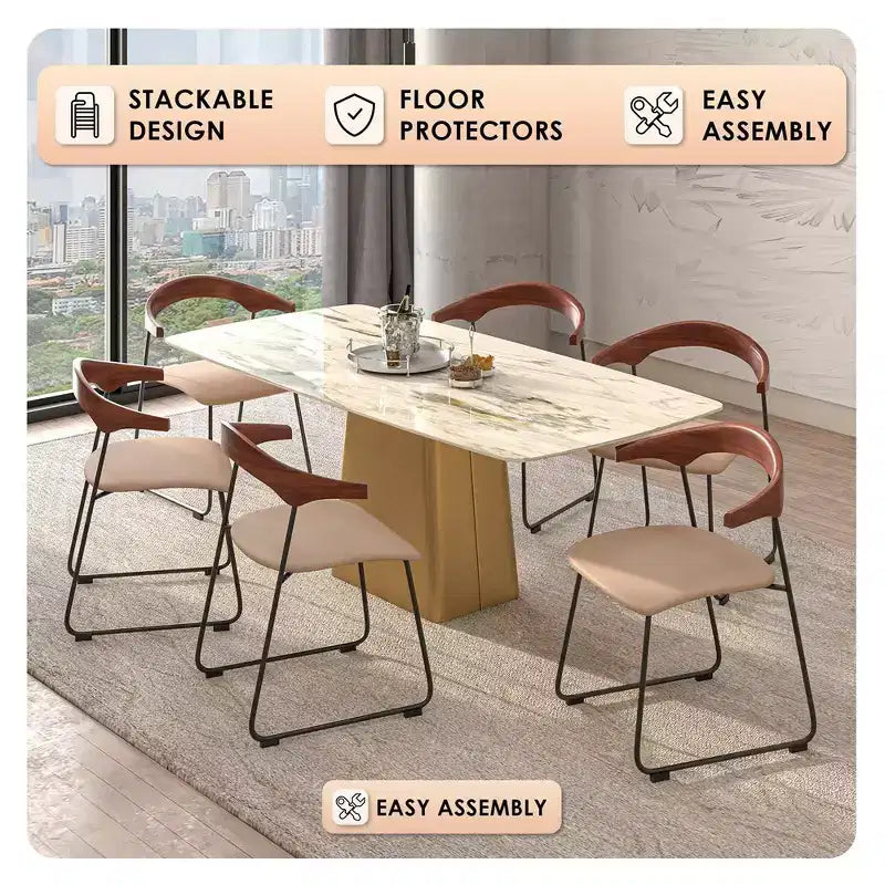 Lot de 2 chaises de salle à manger modernes rembourrées, assise en cuir et dossier en hêtre
