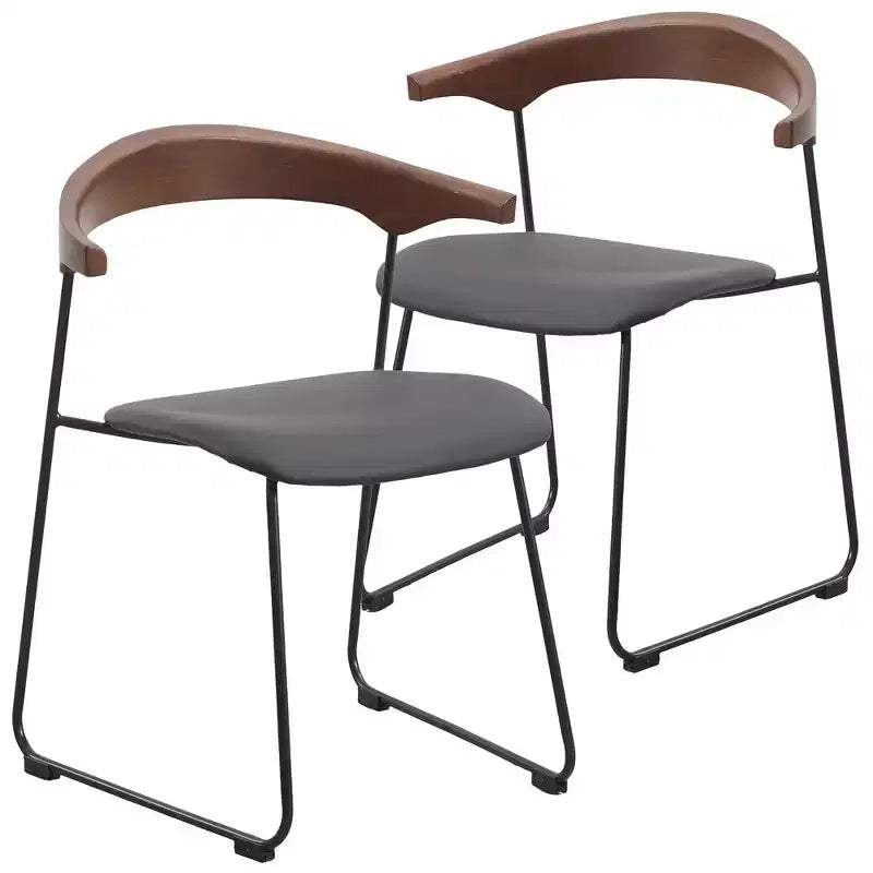LeisureMod Lyra Series Modern Upholstered Dining Chairs Set of 2 Leather Seat with Beech Back and Iron Legs Modern Kitchen Dining Room Home Cafe