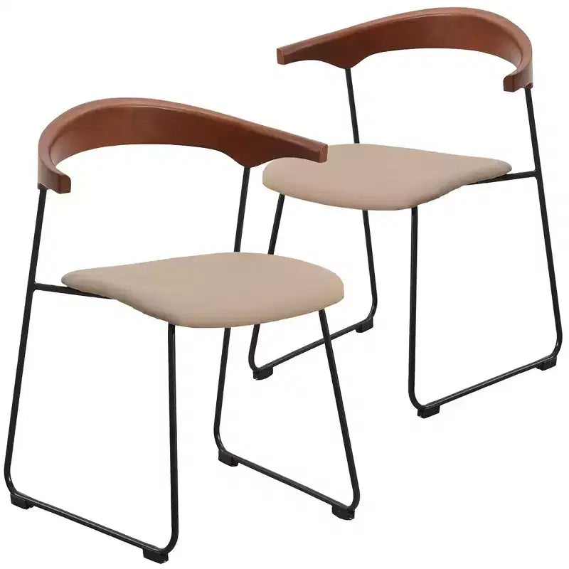 Lot de 2 chaises de salle à manger modernes rembourrées, assise en cuir et dossier en hêtre