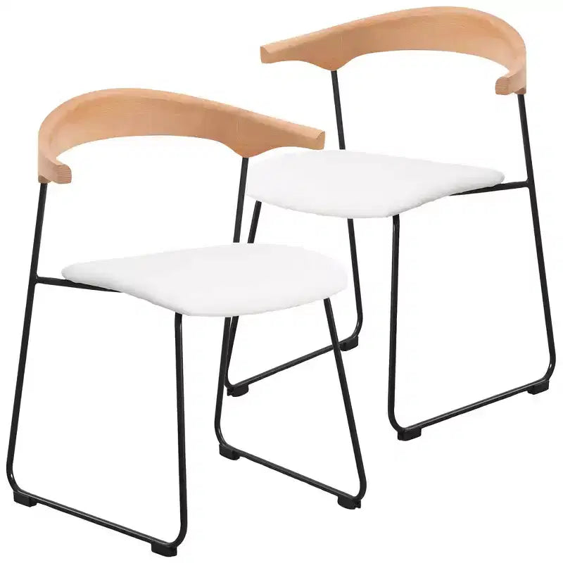 Lot de 2 chaises de salle à manger modernes rembourrées, assise en cuir et dossier en hêtre