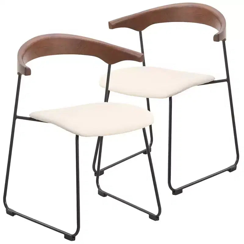 Lot de 2 chaises de salle à manger modernes rembourrées, assise en cuir et dossier en hêtre