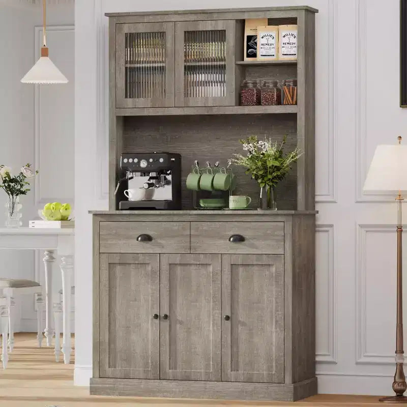 Whizmax Pantry with Drawers and Adjustable Shelves 71Tall Freestanding Kitchen Pantry with Microwave Stand Hutch Cabinet for Kitchen Dining Room