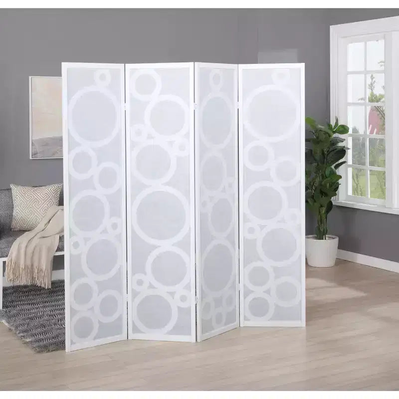 Paravent en bois à 4 panneaux motif cercle blanc