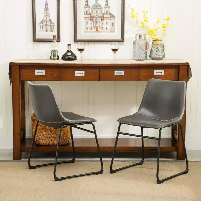 Roundhill Furniture Lotusville Vintage PU Leather Dining Chairs Antique Gray Set of 2