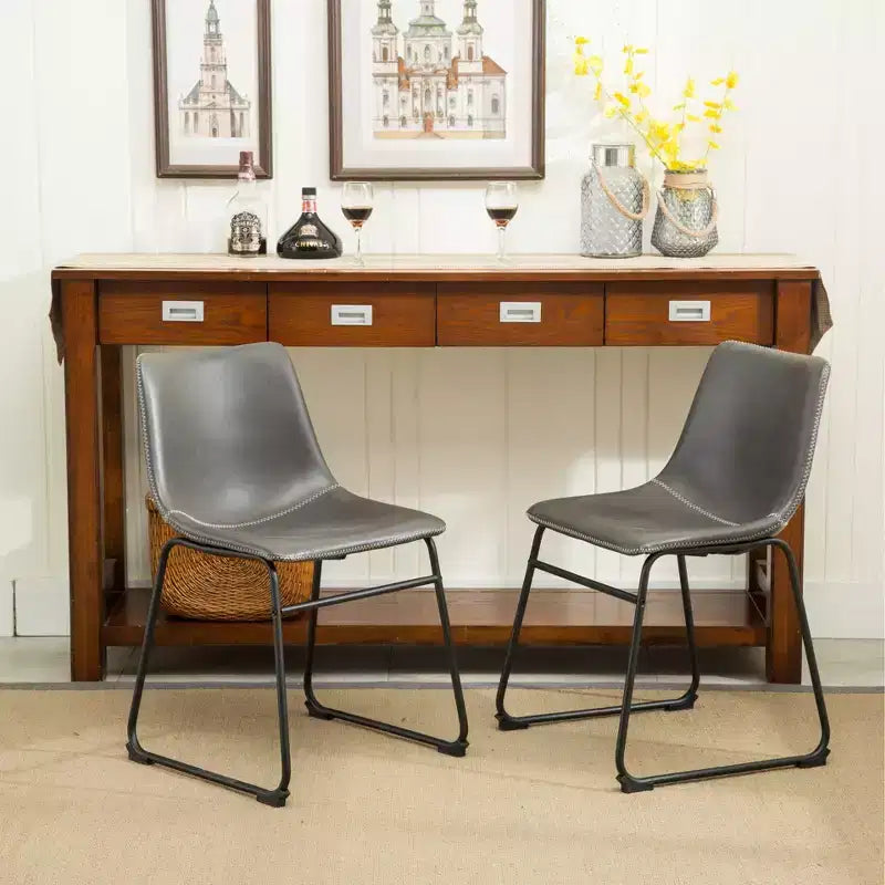 Chaises de salle à manger en cuir PU vintage gris antique lot de 2