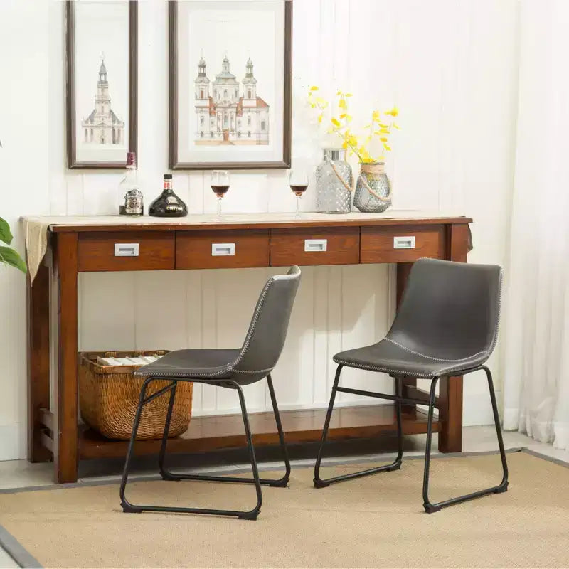 Chaises de salle à manger en cuir PU vintage gris antique lot de 2