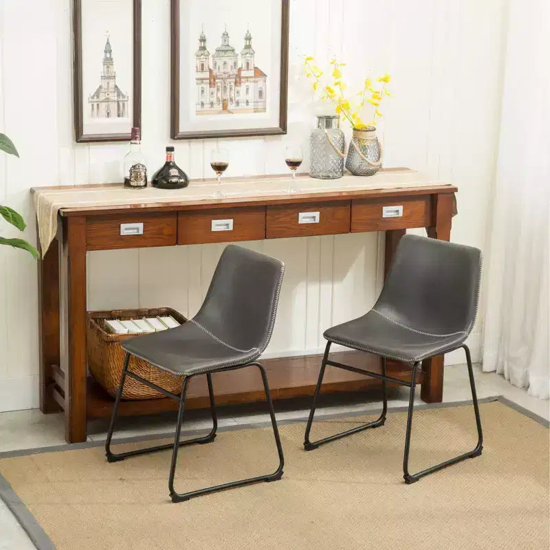 Chaises de salle à manger en cuir PU vintage gris antique lot de 2