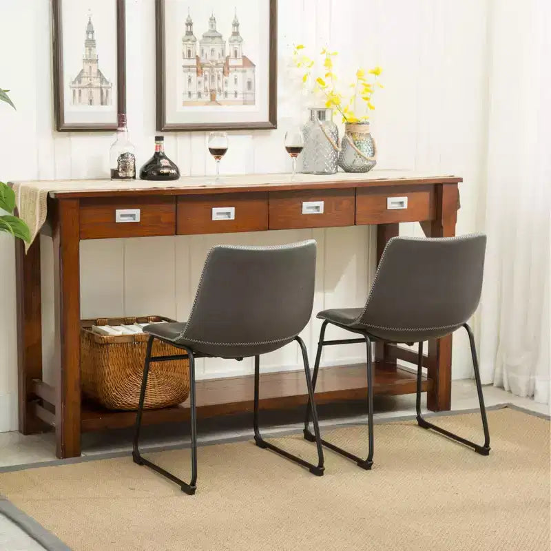 Chaises de salle à manger en cuir PU vintage gris antique lot de 2