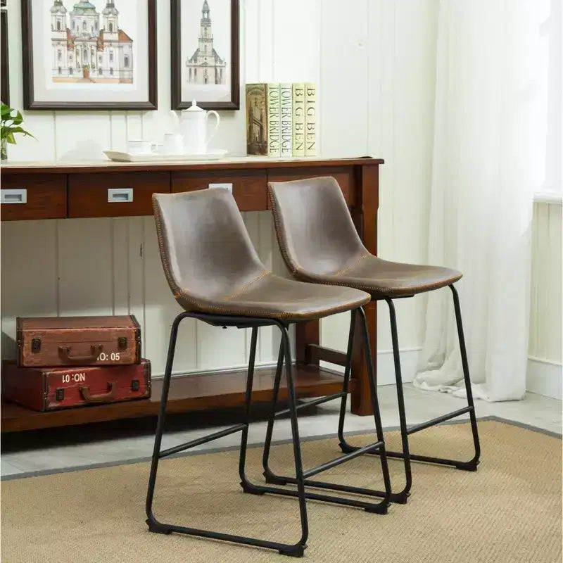 Tabourets de bar en cuir PU vintage marron antique, lot de 2