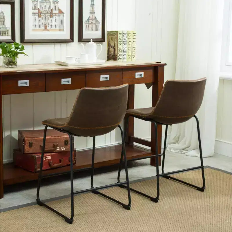Tabourets de bar en cuir PU vintage marron antique, lot de 2