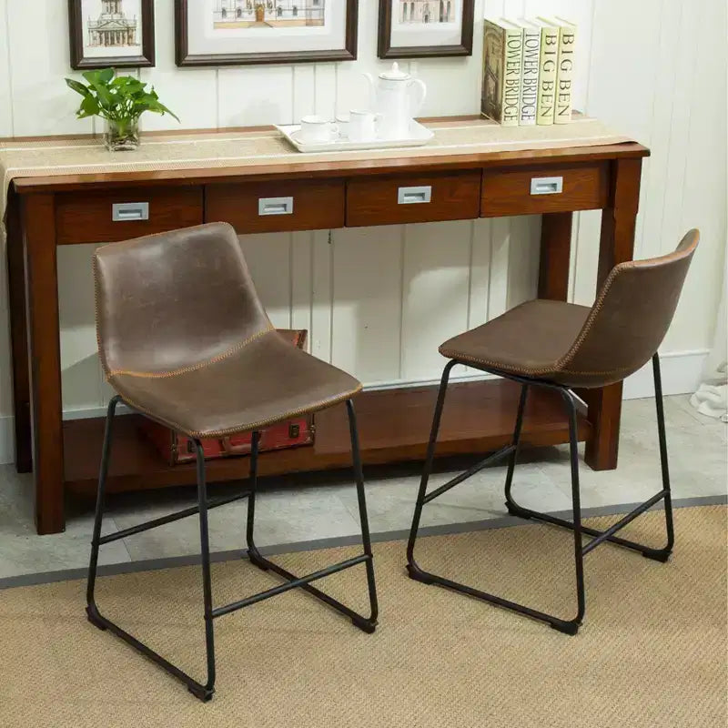 Tabourets de bar en cuir PU vintage marron antique, lot de 2