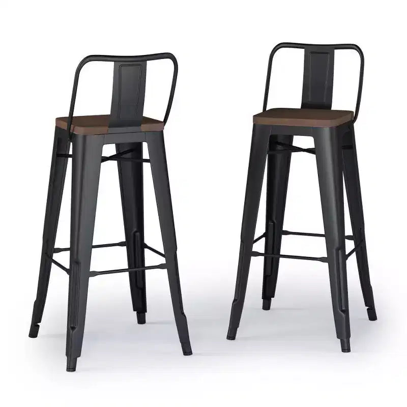 Set of 2 30" Josephine Metal/Wood Counter Height Barstools - WyndenHall: Fixed Height