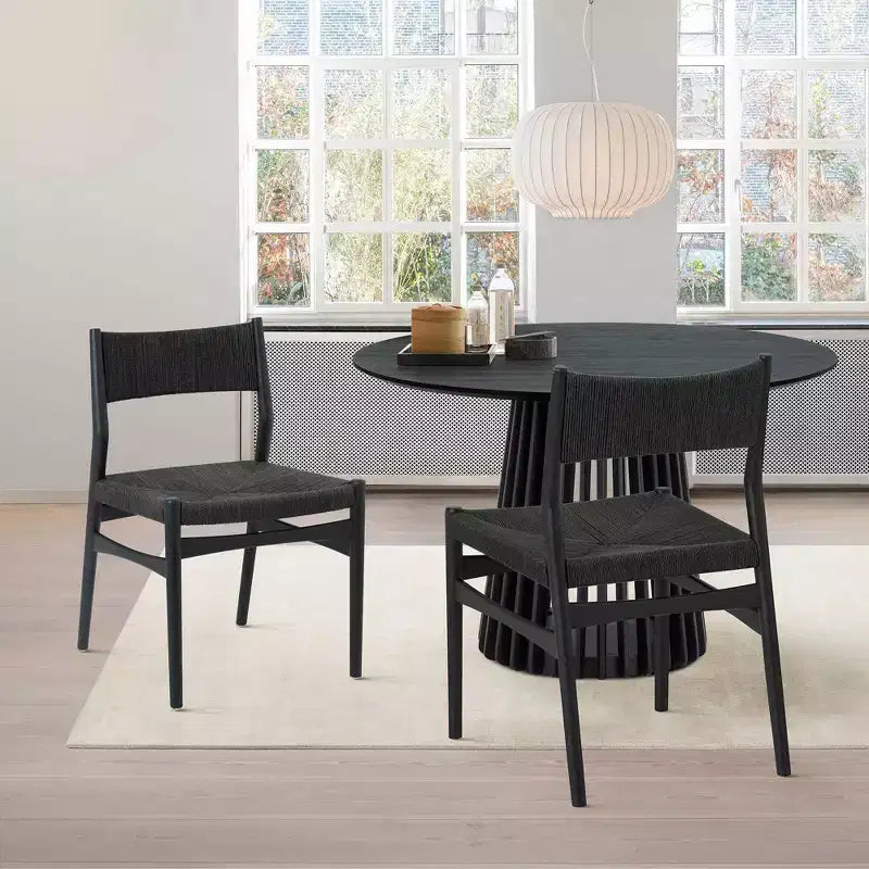 Lot de 2 chaises de salle à manger en bois et corde de papier tressée