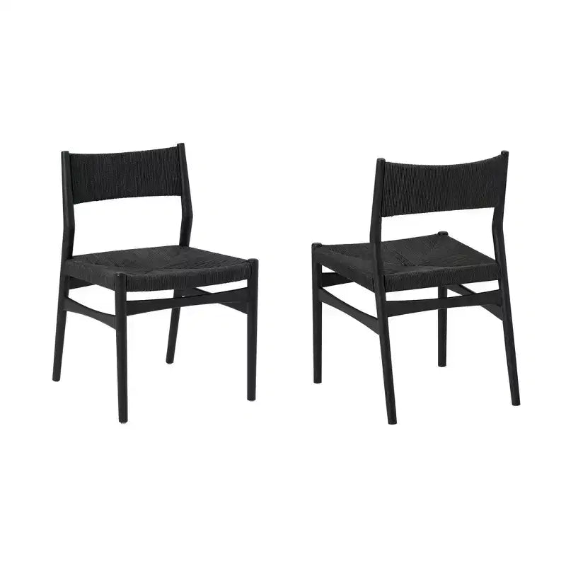 Armen Living Set of 2 Erie Woven Paper Cord and Wood Dining Chairs
