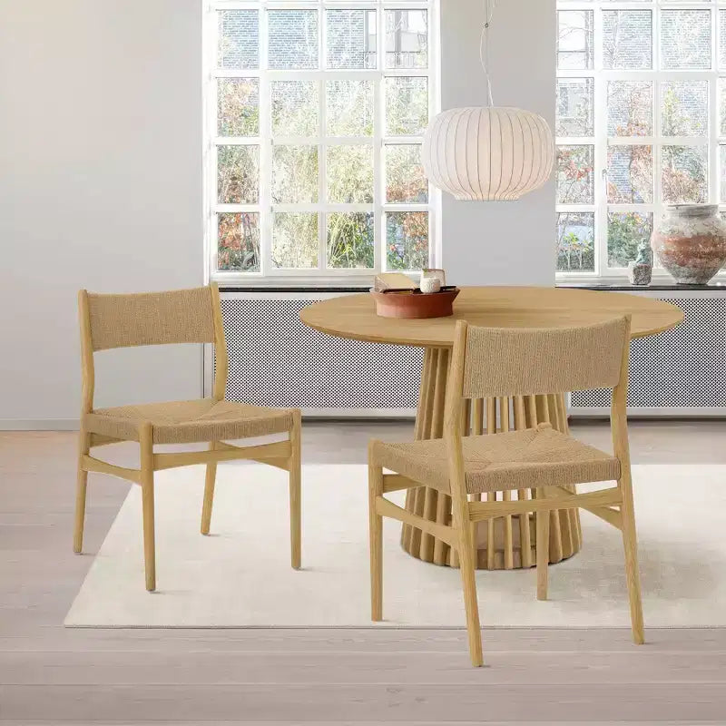 Lot de 2 chaises de salle à manger en bois et corde de papier tressée